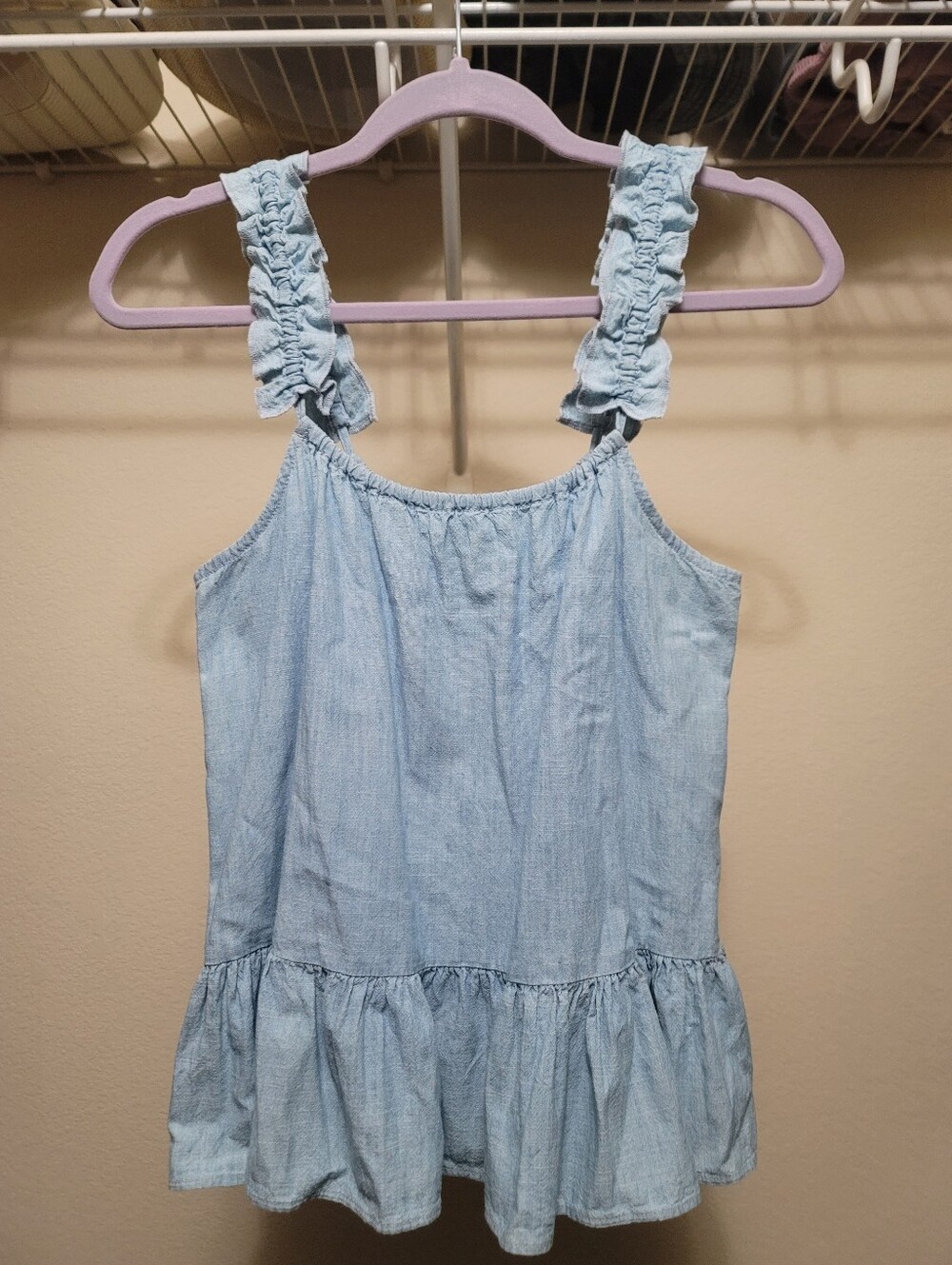 Madewell Light Blue Chambray Ruffle Strap Tank